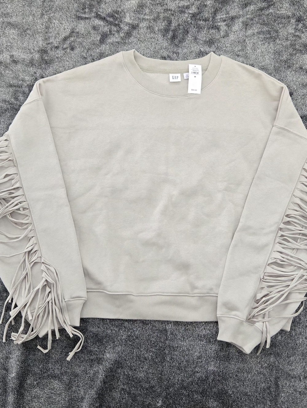 Gap Tassel Pullover Womens M Gray Boho Chic Festival Fringe Crew Neck Sweatshirt